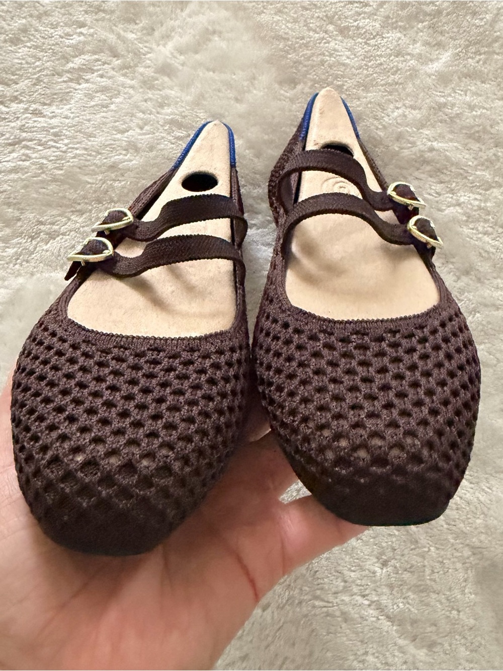Rothy’s Chocolate Mesh Double Gold Strap Mary Jane Flats size 6 women’s - Picture 5 of 11